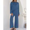 ZESICA Women’s 2 Piece Outfits Set 2026 Casual Long Sleeve Knit Pullover Top and Wide Leg Pants Sweatsuit Lounge Sets(Darkblue)