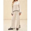 ZESICA Women’s 2 Piece Outfits Set 2026 Casual Long Sleeve Knit Pullover Top and Wide Leg Pants Sweatsuit Lounge Sets(Natural)
