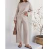 ZESICA Women’s 2 Piece Outfits Set 2026 Casual Long Sleeve Knit Pullover Top and Wide Leg Pants Sweatsuit Lounge Sets(Oatmeal)