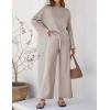 ZESICA Women’s 2 Piece Outfits Set 2026 Casual Long Sleeve Knit Pullover Top and Wide Leg Pants Sweatsuit Lounge Sets(Oatmeal)