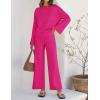 ZESICA Women’s 2 Piece Outfits Set 2026 Casual Long Sleeve Knit Pullover Top and Wide Leg Pants Sweatsuit Lounge Sets(Rose)