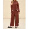 ZESICA Women’s 2 Piece Outfits Set 2026 Casual Long Sleeve Knit Pullover Top and Wide Leg Pants Sweatsuit Lounge Sets(Rust)