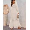ZESICA Women’s 2026 Boho Long Sleeve Square Neck Smocked High Waist Flowy A Line Lace Trim Maxi Dress(Apricot)