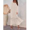 ZESICA Women’s 2026 Boho Long Sleeve Square Neck Smocked High Waist Flowy A Line Lace Trim Maxi Dress(Apricot)