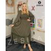 ZESICA Women’s 2026 Boho Long Sleeve Square Neck Smocked High Waist Flowy A Line Lace Trim Maxi Dress(Army Green)