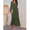 ZESICA Women’s 2026 Boho Long Sleeve Square Neck Smocked High Waist Flowy A Line Lace Trim Maxi Dress(Army Green)