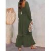 ZESICA Women’s 2026 Boho Long Sleeve Square Neck Smocked High Waist Flowy A Line Lace Trim Maxi Dress(Army Green)