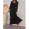 ZESICA Women’s 2026 Boho Long Sleeve Square Neck Smocked High Waist Flowy A Line Lace Trim Maxi Dress(Black)