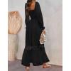 ZESICA Women’s 2026 Boho Long Sleeve Square Neck Smocked High Waist Flowy A Line Lace Trim Maxi Dress(Black)