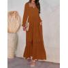 ZESICA Women’s 2026 Boho Long Sleeve Square Neck Smocked High Waist Flowy A Line Lace Trim Maxi Dress(Brown)