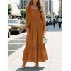 ZESICA Women’s 2026 Boho Long Sleeve Square Neck Smocked High Waist Flowy A Line Lace Trim Maxi Dress(Brown)