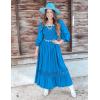 ZESICA Women’s 2026 Boho Long Sleeve Square Neck Smocked High Waist Flowy A Line Lace Trim Maxi Dress(Cobalt)