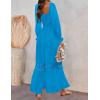 ZESICA Women’s 2026 Boho Long Sleeve Square Neck Smocked High Waist Flowy A Line Lace Trim Maxi Dress(Cobalt)