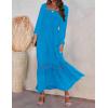 ZESICA Women’s 2026 Boho Long Sleeve Square Neck Smocked High Waist Flowy A Line Lace Trim Maxi Dress(Cobalt)