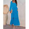 ZESICA Women’s 2026 Boho Long Sleeve Square Neck Smocked High Waist Flowy A Line Lace Trim Maxi Dress(Cobalt)