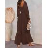 ZESICA Women’s 2026 Boho Long Sleeve Square Neck Smocked High Waist Flowy A Line Lace Trim Maxi Dress(Coffee)