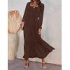 ZESICA Women’s 2026 Boho Long Sleeve Square Neck Smocked High Waist Flowy A Line Lace Trim Maxi Dress(Coffee)