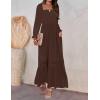ZESICA Women’s 2026 Boho Long Sleeve Square Neck Smocked High Waist Flowy A Line Lace Trim Maxi Dress(Coffee)