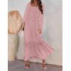 ZESICA Women’s 2026 Boho Long Sleeve Square Neck Smocked High Waist Flowy A Line Lace Trim Maxi Dress(Dark Pink)