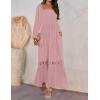 ZESICA Women’s 2026 Boho Long Sleeve Square Neck Smocked High Waist Flowy A Line Lace Trim Maxi Dress(Dark Pink)