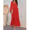 ZESICA Women’s 2026 Boho Long Sleeve Square Neck Smocked High Waist Flowy A Line Lace Trim Maxi Dress(Fire Red)