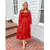 ZESICA Women’s 2026 Boho Long Sleeve Square Neck Smocked High Waist Flowy A Line Lace Trim Maxi Dress(Fire Red)