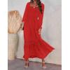ZESICA Women’s 2026 Boho Long Sleeve Square Neck Smocked High Waist Flowy A Line Lace Trim Maxi Dress(Fire Red)
