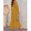 ZESICA Women’s 2026 Boho Long Sleeve Square Neck Smocked High Waist Flowy A Line Lace Trim Maxi Dress(Ginger)