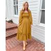 ZESICA Women’s 2026 Boho Long Sleeve Square Neck Smocked High Waist Flowy A Line Lace Trim Maxi Dress(Ginger)