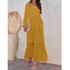 ZESICA Women’s 2026 Boho Long Sleeve Square Neck Smocked High Waist Flowy A Line Lace Trim Maxi Dress(Ginger)