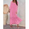 ZESICA Women’s 2026 Boho Long Sleeve Square Neck Smocked High Waist Flowy A Line Lace Trim Maxi Dress(Hot Pink)