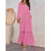 ZESICA Women’s 2026 Boho Long Sleeve Square Neck Smocked High Waist Flowy A Line Lace Trim Maxi Dress(Hot Pink)