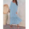 ZESICA Women’s 2026 Boho Long Sleeve Square Neck Smocked High Waist Flowy A Line Lace Trim Maxi Dress(Light Blue)