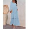 ZESICA Women’s 2026 Boho Long Sleeve Square Neck Smocked High Waist Flowy A Line Lace Trim Maxi Dress(Light Blue)