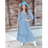 ZESICA Women’s 2026 Boho Long Sleeve Square Neck Smocked High Waist Flowy A Line Lace Trim Maxi Dress(Light Blue)