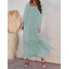 ZESICA Women’s 2026 Boho Long Sleeve Square Neck Smocked High Waist Flowy A Line Lace Trim Maxi Dress(Light Green)