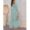 ZESICA Women’s 2026 Boho Long Sleeve Square Neck Smocked High Waist Flowy A Line Lace Trim Maxi Dress(Light Green)