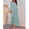 ZESICA Women’s 2026 Boho Long Sleeve Square Neck Smocked High Waist Flowy A Line Lace Trim Maxi Dress(Light Green)