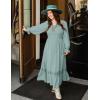 ZESICA Women’s 2026 Boho Long Sleeve Square Neck Smocked High Waist Flowy A Line Lace Trim Maxi Dress(Light Green)