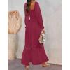 ZESICA Women’s 2026 Boho Long Sleeve Square Neck Smocked High Waist Flowy A Line Lace Trim Maxi Dress(Plum)