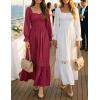 ZESICA Women’s 2026 Boho Long Sleeve Square Neck Smocked High Waist Flowy A Line Lace Trim Maxi Dress(Plum)