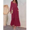 ZESICA Women’s 2026 Boho Long Sleeve Square Neck Smocked High Waist Flowy A Line Lace Trim Maxi Dress(Plum)