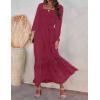 ZESICA Women’s 2026 Boho Long Sleeve Square Neck Smocked High Waist Flowy A Line Lace Trim Maxi Dress(Plum)