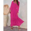 ZESICA Women’s 2026 Boho Long Sleeve Square Neck Smocked High Waist Flowy A Line Lace Trim Maxi Dress(Rose)