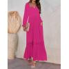 ZESICA Women’s 2026 Boho Long Sleeve Square Neck Smocked High Waist Flowy A Line Lace Trim Maxi Dress(Rose)