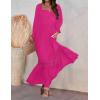 ZESICA Women’s 2026 Boho Long Sleeve Square Neck Smocked High Waist Flowy A Line Lace Trim Maxi Dress(Rose)