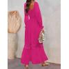 ZESICA Women’s 2026 Boho Long Sleeve Square Neck Smocked High Waist Flowy A Line Lace Trim Maxi Dress(Rose)