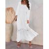 ZESICA Women’s 2026 Boho Long Sleeve Square Neck Smocked High Waist Flowy A Line Lace Trim Maxi Dress(White)