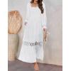 ZESICA Women’s 2026 Boho Long Sleeve Square Neck Smocked High Waist Flowy A Line Lace Trim Maxi Dress(White)