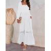 ZESICA Women’s 2026 Boho Long Sleeve Square Neck Smocked High Waist Flowy A Line Lace Trim Maxi Dress(White)